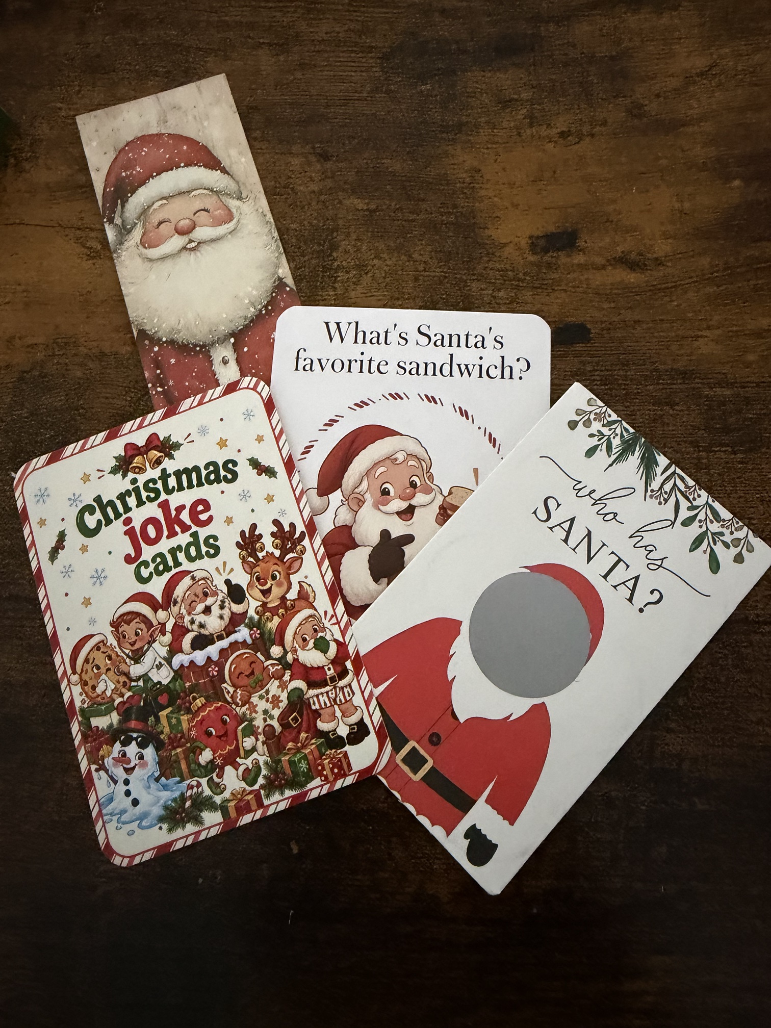 img 7179 The extras in the bundle: a Santa bookmark, Christmas joke cards and a Who Has Santa? scratch card